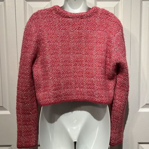 Zara Pink Cotton Blend Button‎ Up Cropped Cardigan Size M - Picture 6 of 11